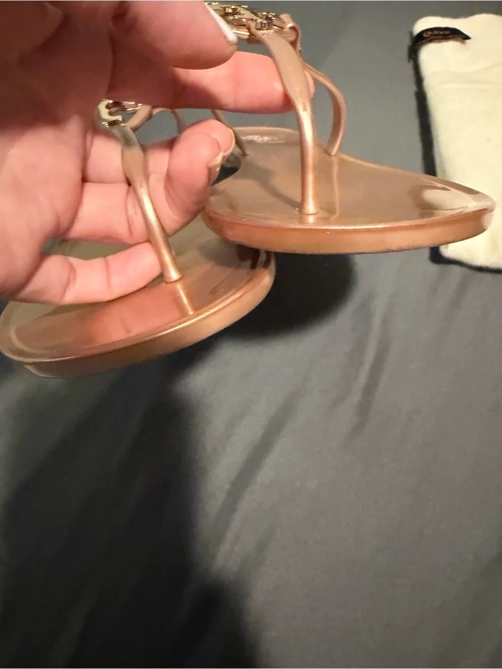 Tory Burch Mini Miller Jelly Thong Sandal in Blush Pink with Gold Logo